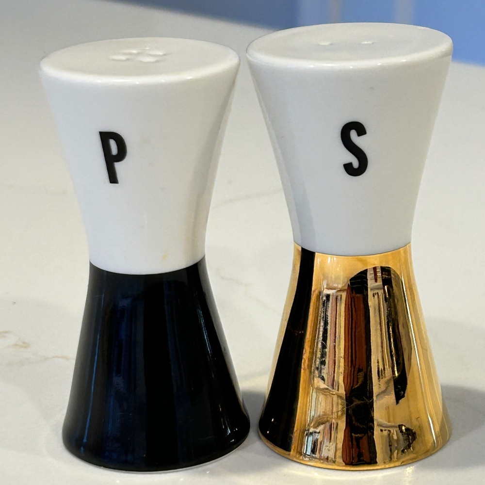 Lenox Kate Spade NY Salt & Pepper Fairmount Park Bow White Black Gold 3.5" tall
